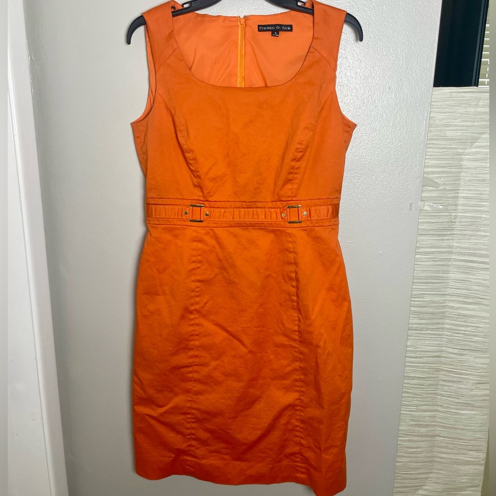 Preston & York Vibrant Orange Midi Dress with Gold Detail